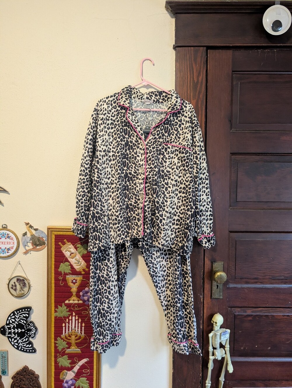 Bedhead Vintage Leopard Print Pajama Set Pink Accents 100% Cotton Made In US Y2K